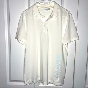 Lacoste Motion Regular Fit Size 4 Medium Reflective Logo Print Pique Polo Cream